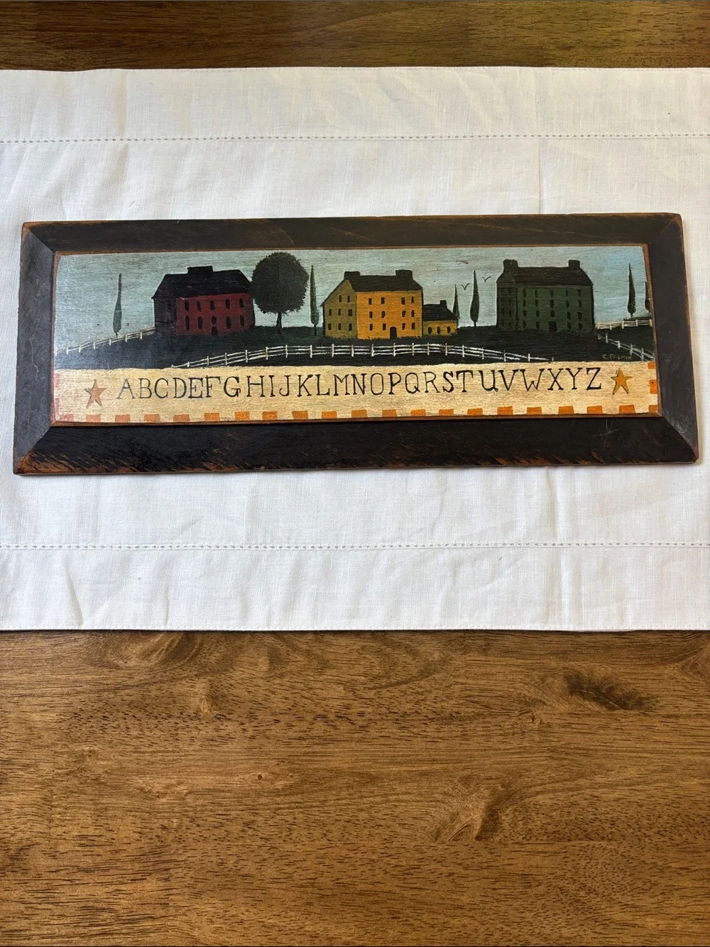 Vintage Wooden C.Palmer Signed Countryside Alphabet Art Primitive Folk Art